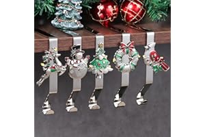 K-MLICE Stocking Holders for Mantle Silver Stocking Holder Stocking Hangers for Mantle Set of 5 Hooks Fireplace Christmas Stocking Holder Weighted Non-Slip Christmas Décor