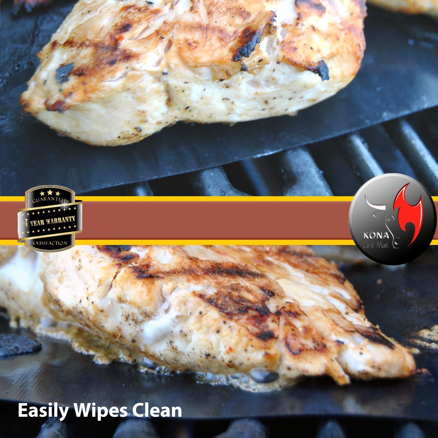 Kona Best BBQ Grill Mat - Heavy Duty 600 Degree Non-Stick Mats (Set of 2) - 7 Year Warranty : Garden & Outdoor