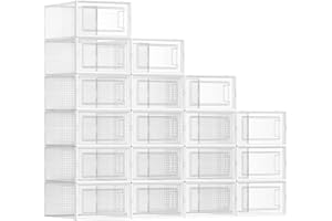 SONGMICS Shoe Boxes, Set of 18 Shoe Storage Organizers, Stackable and Foldable for Sneakers, Fit up to US Size 11, Transparen