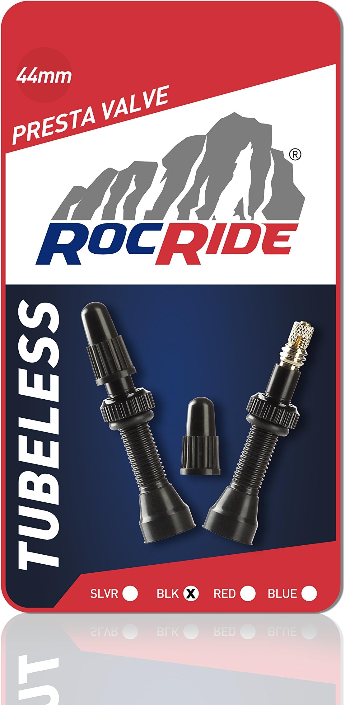 RocRide Tubeless Presta Valve Stems for Bike Tire Rims. Mountain and Road Bicycles. Black and Silver.