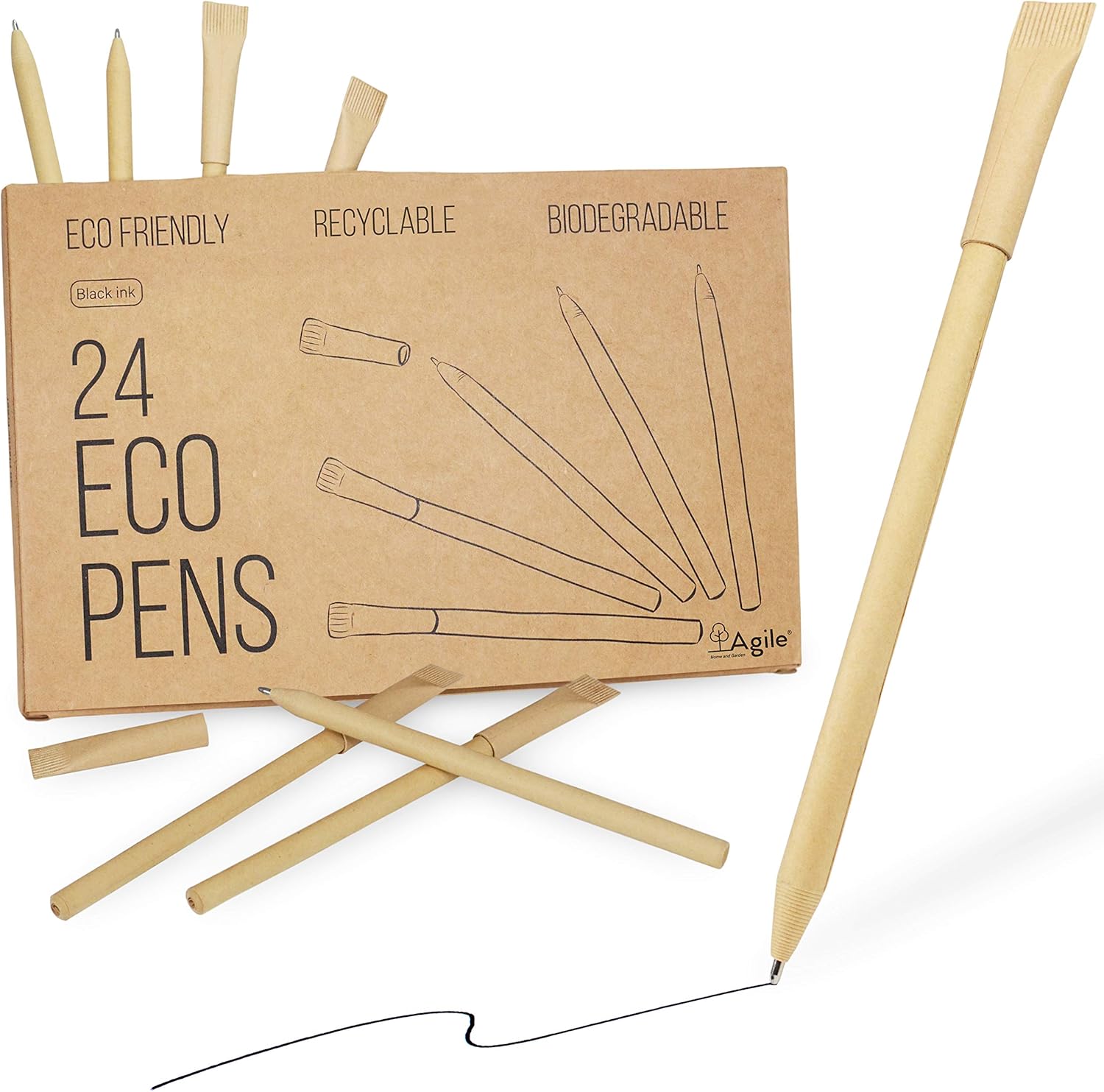 Eco Friendly Pens with LowWaste Packaging (Pack of 24) Vegan
