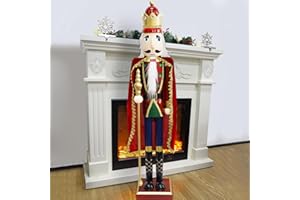Joliyoou 42" H Christmas Nutcracker Figures, Wooden Nutcracker Crowned King Holding A Scepter, Large Sized Xmas Figurine Welcome Centerpieces for Indoor Outdoor Floor Festival Decorations