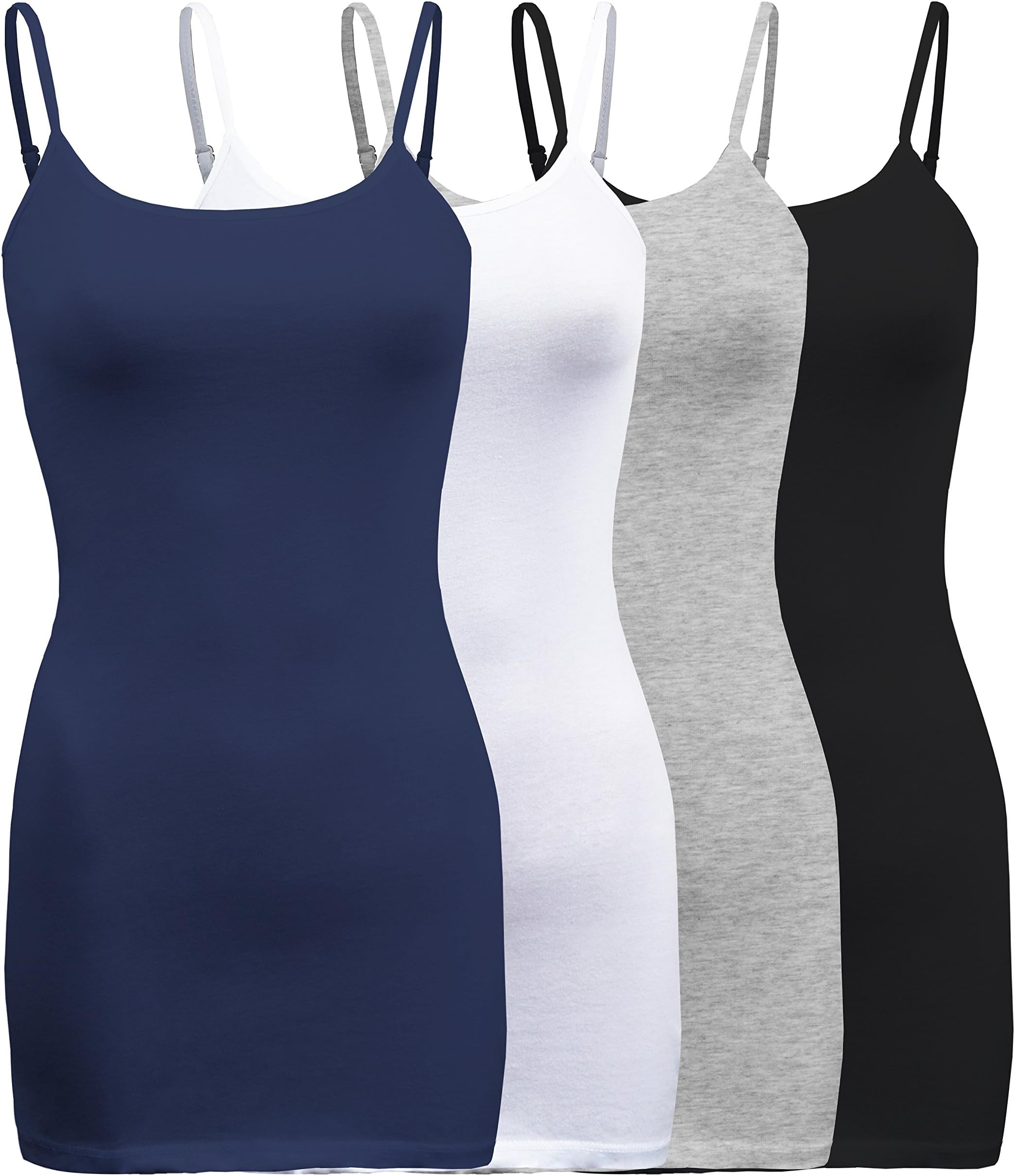 4 Pack - Women's Basic Cami with Adjustable Spaghetti Straps Tank Top