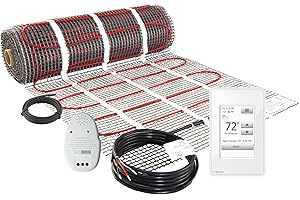 LuxHeat 25 Sqft Mat Kit (120v) Electric Radiant Floor heating System for Under Tile & Laminate. Underfloor Heating Kit Includes Heat Mat, Alarm & OJ Microline WiFi Programmable Thermostat with GFCI