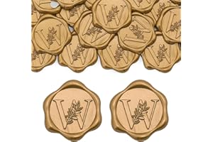 SWANGSA 100 Pack Letter W Wax Seal Stickers, Antique Gold Botanical Leaves Initial Alphabet Self-Adhesive Wax Stickers, Wedding Party Invitation Envelope Wax Seal Stickers