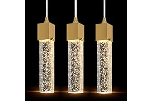 DORAIMY LIGHTING 3 Pack 1 Light Mini Integrated Hanging Crystal Kitchen Island Modern Concise Pendant Ceiling Light Fixture,Brushed Bronze Finish Over Sink Dining Room Bedroom Hallway,UL Listed