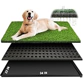 Dog Grass Pad with Tray, 34''X23'' Large Artificial Turf Grass Potty, Reusable Puppy Pee Pads for Dogs, Portable Dog Litter Box for Indoor/Outdoor Potty Training Toilet