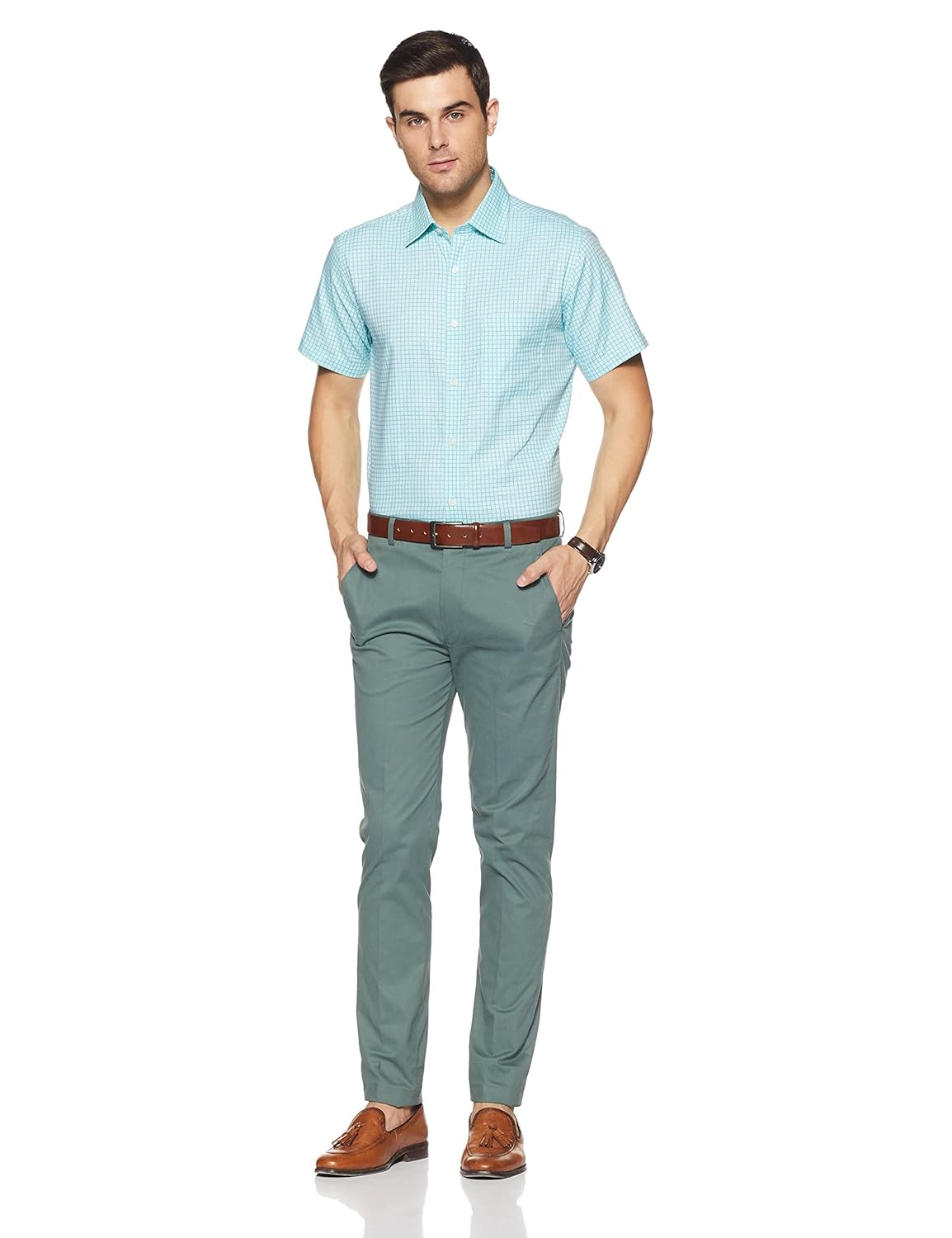 raymond men's solid regular fit cotton formal shirt