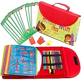 Drawing Stencils for Kids Kit & Carry Case – – Child-Safe, Non-Toxic Stencil Set with 300 Shapes, Colored Pencils, Paper, Etc