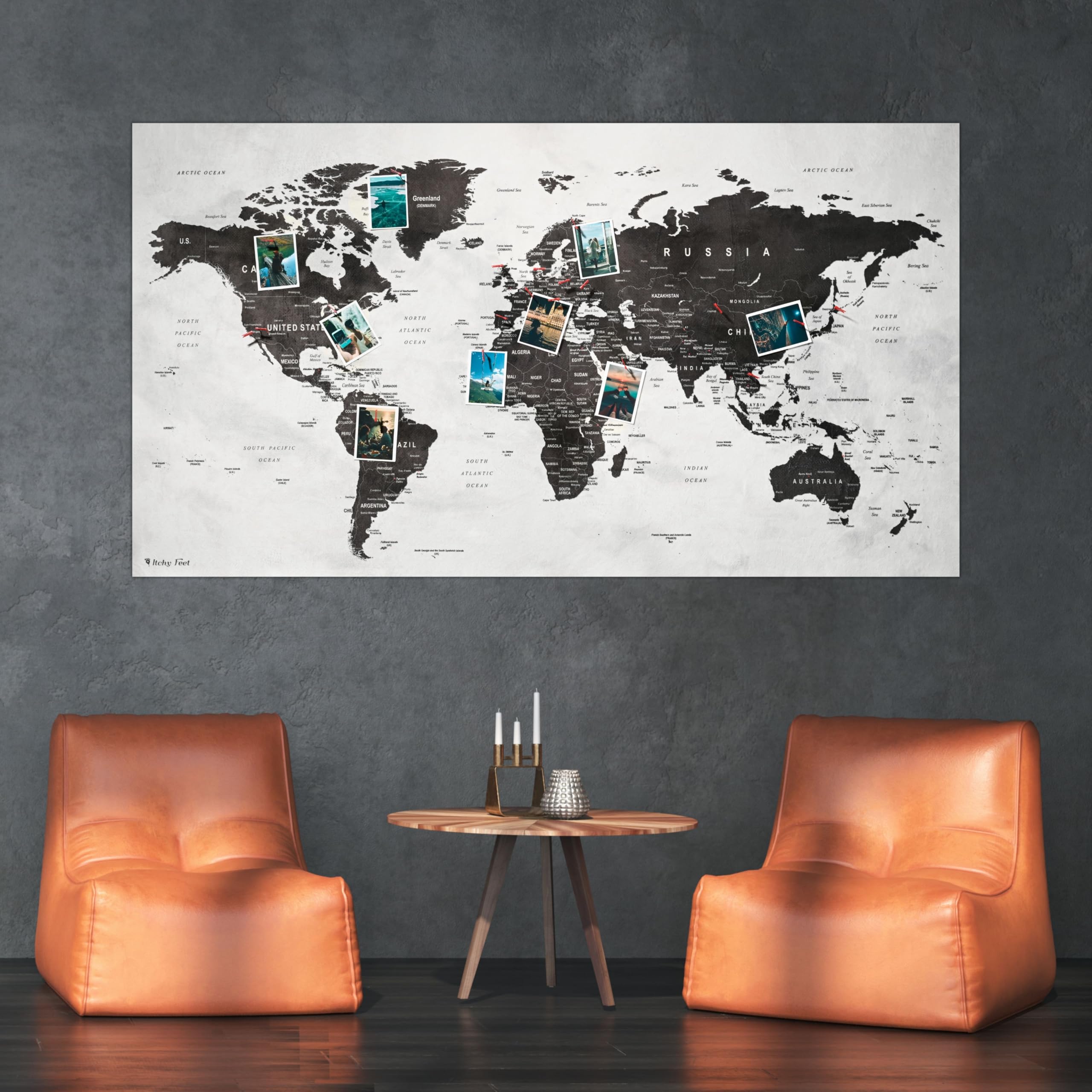XXL World Map as Pin Board | Travel Destinations and Holidays | Map Made of Elegant Fleece | 130 x 70 cm with 20 Flags