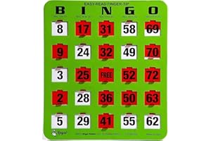 REGAL GAMES Regal Bingo - Shutter Slide Bingo Cards Only - 8” x 9” - 5-Ply Green Cardstock - Easy to Read - No Duplicates - Red Sliding Windows - Perfect for Large Groups, Bulk Purchasing