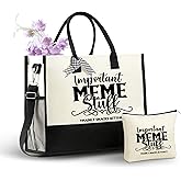InnoBeta Meme Gifts Canvas Tote Bag for Grandma, Important Stuff Bag with Top Zipper Closure and Shoulder Strap for Birthday, Mother's Day, Christmas