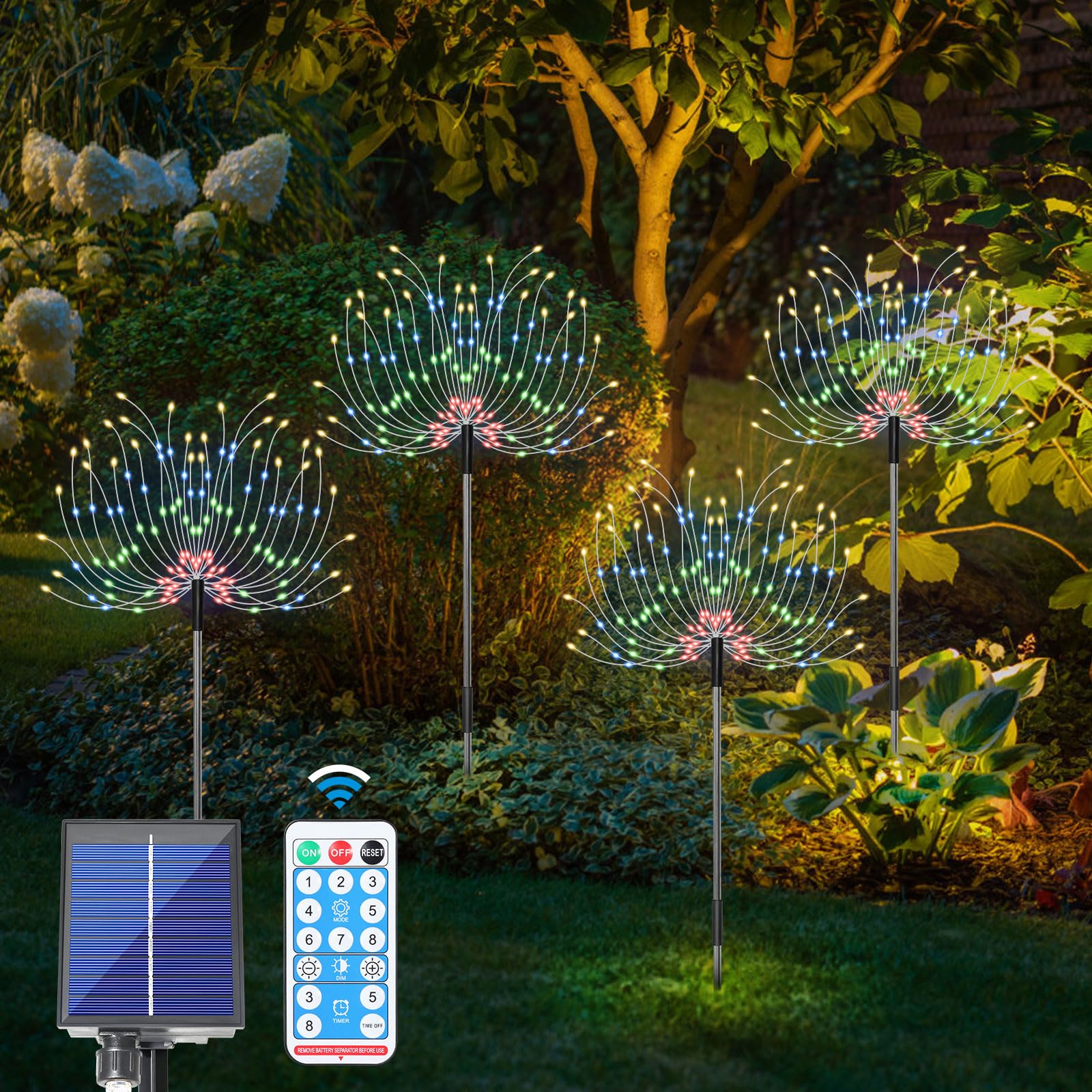 AGM Solar Pathway Lights Outdoor, 4 X 120 LED Firework Lights with 8 Lighting Modes Pathway Solar Fairy Garden Lights for Patio Lawn Backyard Flower Bed Decorations