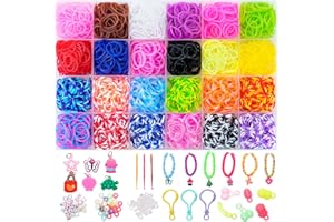 XKDOUS 24 Colors Rubber Band Bracelet Kit, Bracelet Making Kit for Art and Craft, Rubberband Bracelets kit for Kids Ages 6+