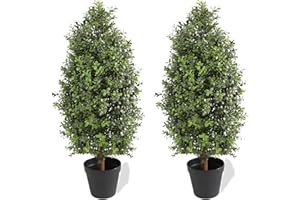 momoplant 2.5FT-30Inch Artificial Plants Tree Shaped Boxwood Topiary Cone Topiaries Bushes Potted Fake Plants Outdoor/Indoor Decor（Set of 2）