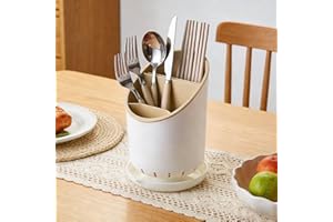 Cutlery Drainer and Organizer, 3-Compartment Utensil Drying Rack with Knife Slot for Kitchen Sink, Oval Chopsticks Holder Cut