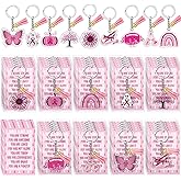 Tondiamo Breast Cancer Awareness Gifts Bulk Pink Ribbon Acrylic Keychains Inspiration Cards for Women Charity Supplies