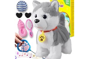 Walking Barking Singing Husky Puppy Toy, Repeats What You Say, Realistic Licking Tongue Wagging Tail Mechanical Dog with Elec