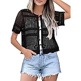 YZEGGO Womens Tie Front Cardigan Short Sleeve Summer Sweater Crochet Cropped Tops Casual Cover Up