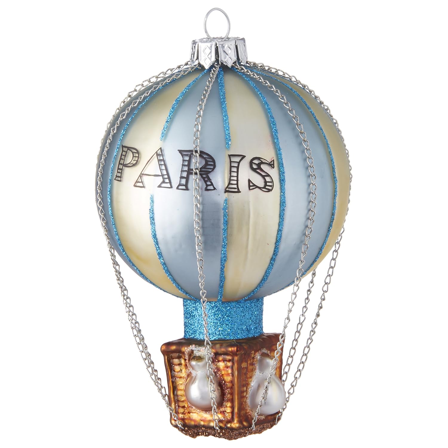 RAZ Imports Blue Paris Hot Air Balloon Glass Ornament, 4