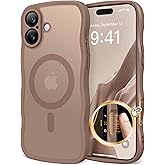 CAPRARO for iPhone 16 Case for Women Girls, Upgraded [Full Camera Protection] [Compatible with MagSafe] Cute Wave Translucent Matte Phone Case for iPhone 16, Brown