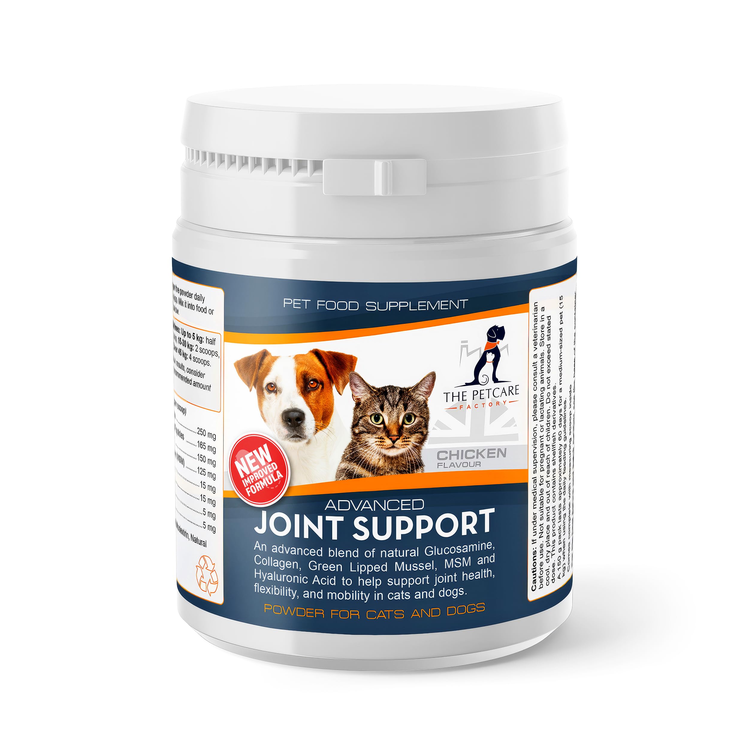Advanced Joint Support Supplement Powder For Cats & Dogs, With Powerful Glucosamine, Chondroitin (Avian), Green Lipped Mussel, MSM, Curcumin & Hyaluronic Acid, Human Grade Ingredients, UK Manufactured