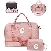 Vogewood Gifts for Girls-Kids Duffle Bag with Shoe Compartment, Girls Weekender Bag, Monogram Overnight Bag, Letter Travel Bag with Makeup Bag，Personalized Gift Idea for Women Her (Letter G)