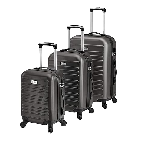 pro.tec Kofferset 3tlg - Dunkelgrau - Hartschalenkoffer Reisekoffer Set Trolley Koffer Gepäck