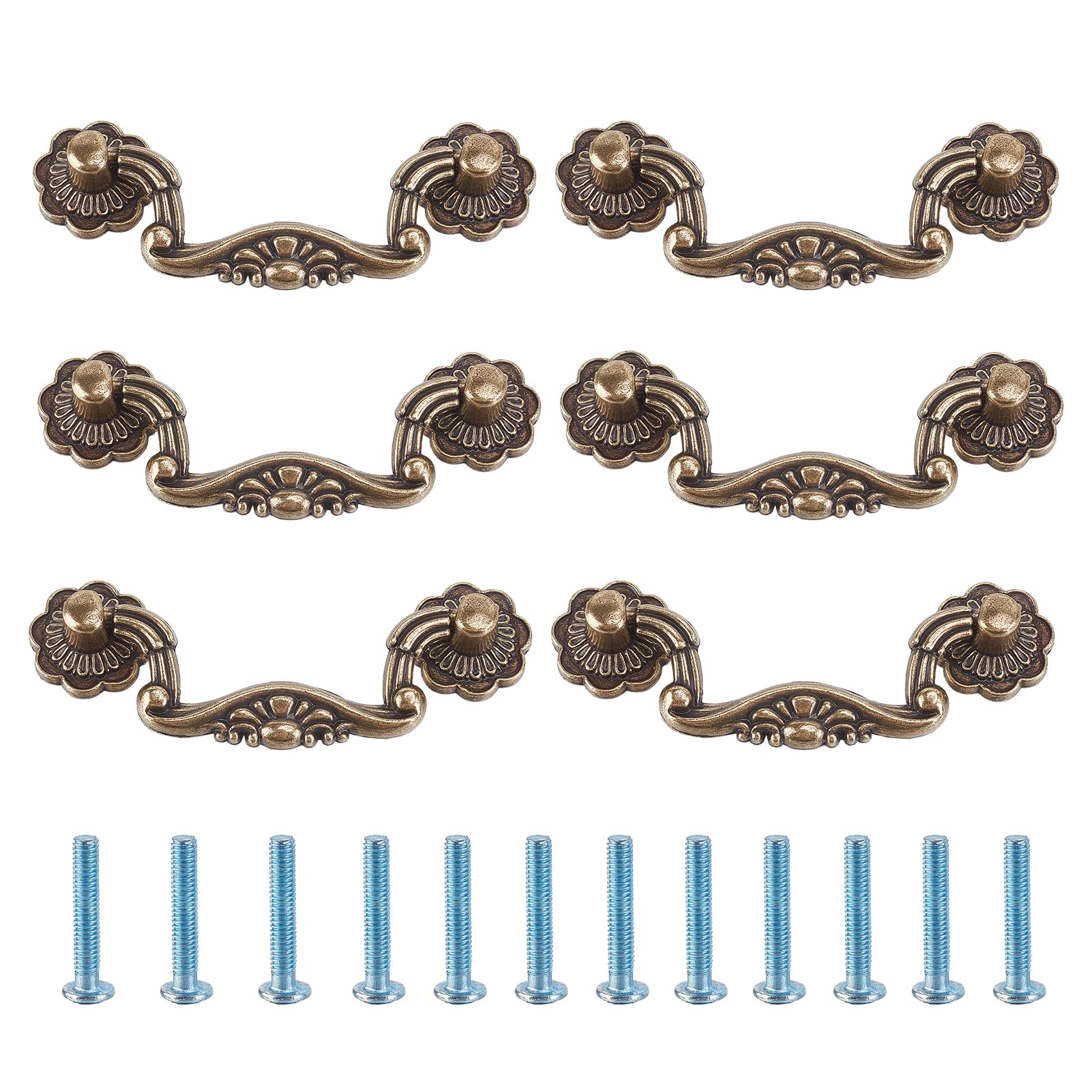 NICENEEDED 6 Pcs Bail Drawer Handles, Vintage Drop Cabinet Pulls, Rustic Style Pulls Handles Antique Bronze Cabinet Pull Handles for Furniture Cupboard Wardrobe Kitchen Door