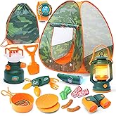 CraftBud Kids Camping Set with Tent - Pop Up Tent, Kids Play Tent Outdoor Toys Camping Tools Set Gift for Girls Age 3 4 5 6 Year Old Birthday Christmas