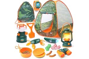 CraftBud Kids Camping Set with Tent - Pop Up Tent, Kids Play Tent Outdoor Toys Camping Tools Set Gift for Girls Age 3 4 5 6 Year Old Birthday Christmas