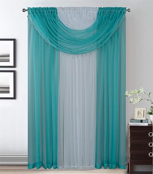 Amazon Com 4 Panels With Attached Valances All In One Turquoise