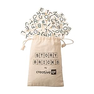 Creative QT Building Brick Letters - More Than 285 Black and White StoryBricks, Compatible with All Major Brands, Includes Muslin Storage Bag and Quick Removal Tool