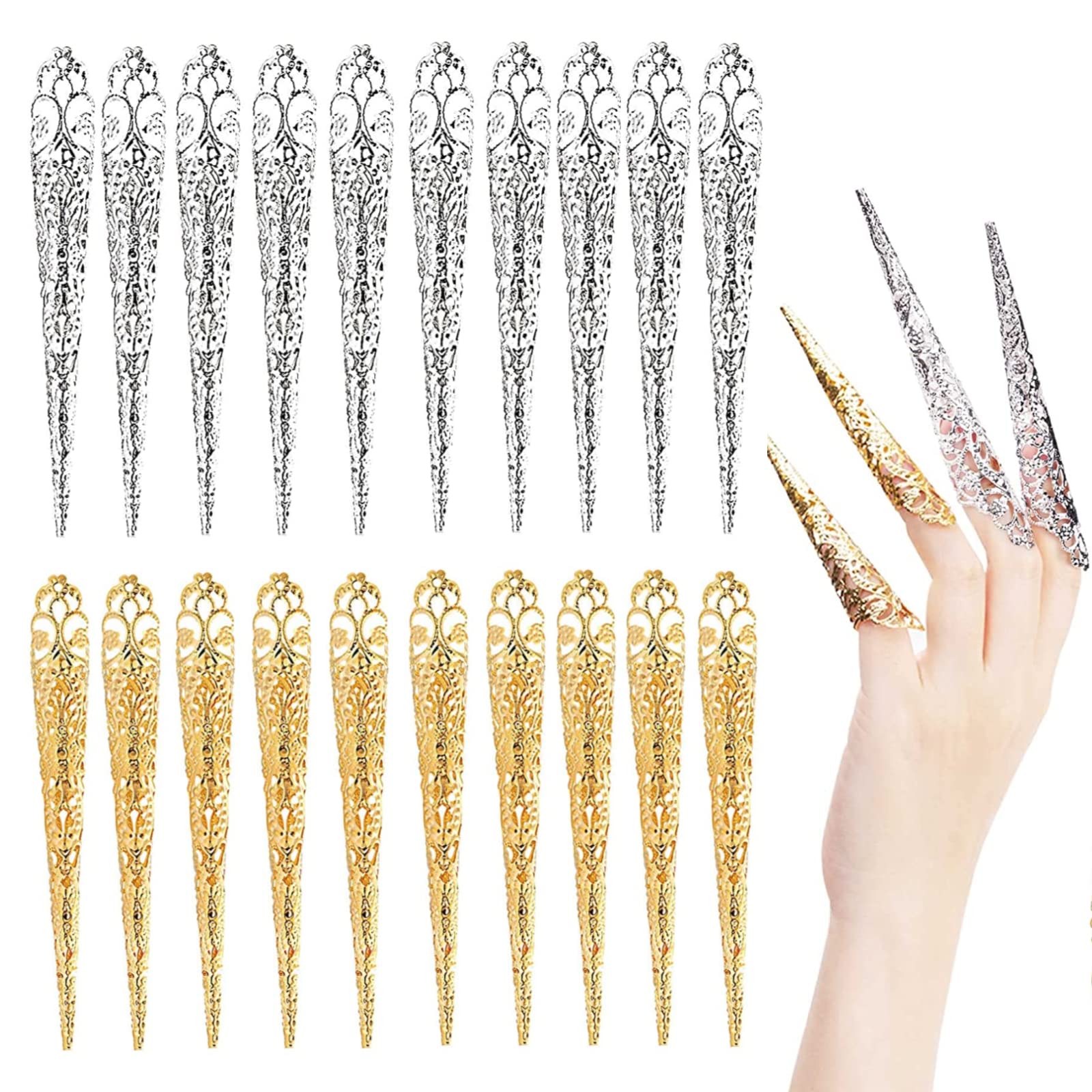 20Pcs Queen Fingernail Rings Decoration Accessory Nail Tip Claw Protection Full Finger Set for Halloween Cosplay Drama Dance Show