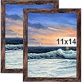 LUCKYLIFE 11x14 Picture Frame Set of 2,Made of Real Glass for Wall Mounting,Brown