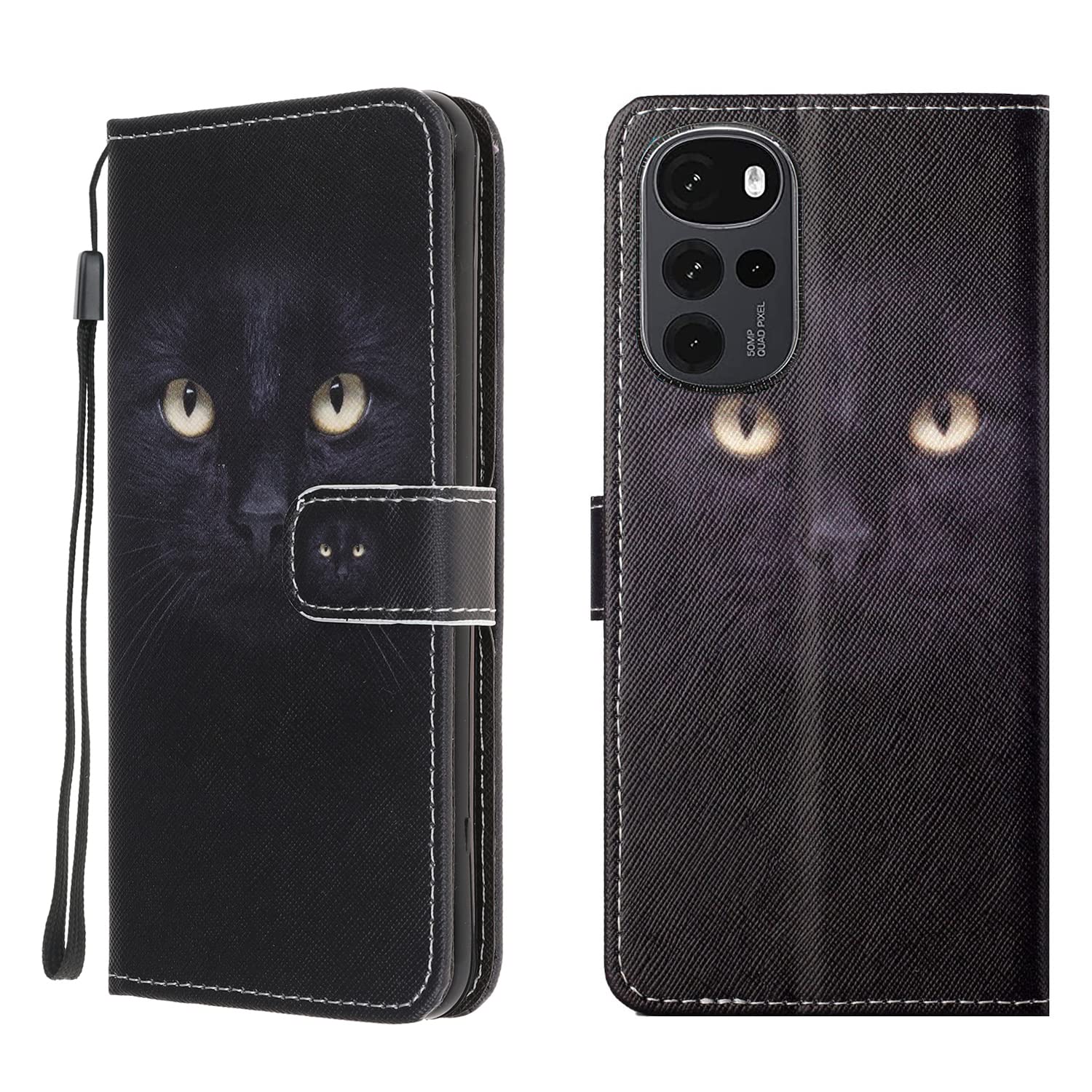 Motorola G22 Phone Case, Moto G22 Case Flip Shockproof Leather Folio Book Wallet Cases with Card Holder Stand Silicone Bumper Protector Cover for Motorola Moto G22 Case for Girls Women Men, Cat