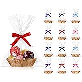 Blulu 12 Pieces Valentine's Day Basket Empty for Gifts Oval Basket Food Storage Fruit Baskets with 6 Rolls Colorful Ribbons a
