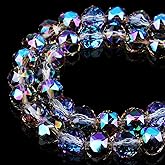 DIQIO 10mm Sparkle Crystal Beads for Jewelry Making - Faceted Round Loose Beads for Bracelets(57-60pcs, Translucent Purple)