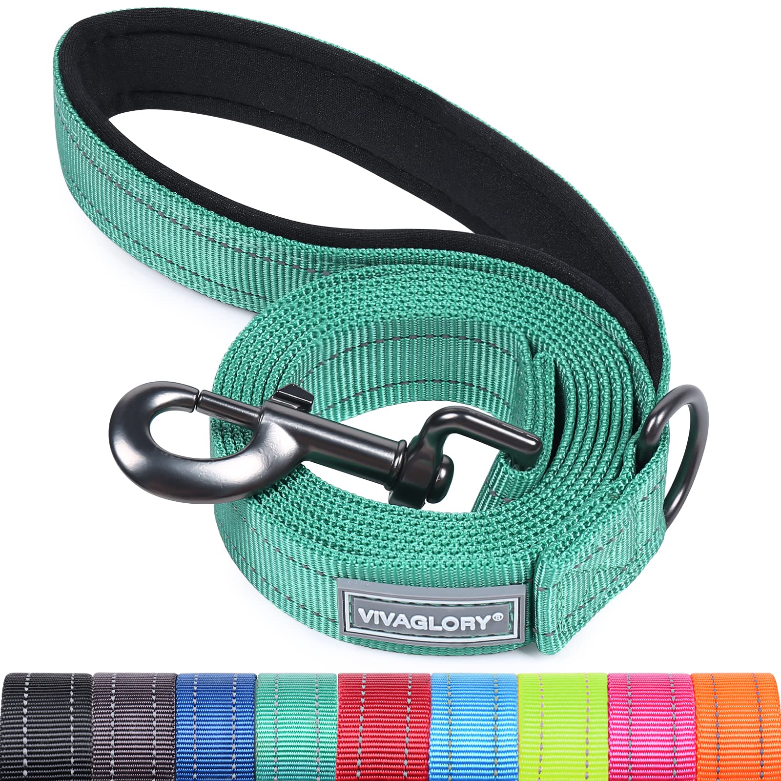 VIVAGLORY Dog Lead Dailyx Dog Leash, Lead with Soft Padded Handle for Training & Walking, Heavy Duty & Double Layer Nylon for Pet Puppy, 120 x 2.5cm, Green
