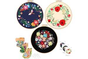 KAMEUN Cross Stitch Starter for Beginners with Stamped Patterns, Embroidery Kits for Adults with Hoops and Color Threads, Needlepoint Funny Hobby| DIY Crafts for Women - 3 Packs