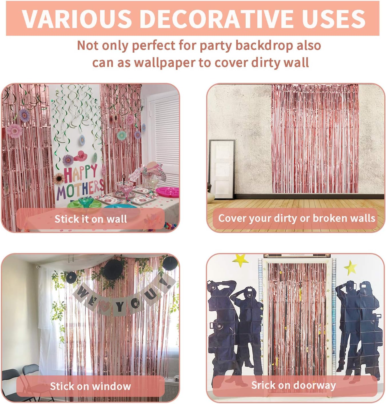 Tifeson 3 Pack Foil Fringe Curtains Backdrop Rose Gold Party Decoration, 3.2 ft x 6.5 ft Metallic Tinsel Curtain Party Photo Backdrop for Birthday Bachelorette Party Bridal Shower Baby Shower Decorations: Toys & Games