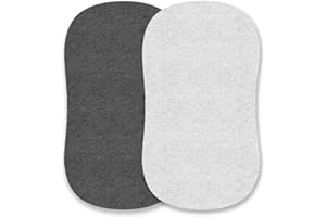 CUDDLY CUBS Bassinet Fitted Sheets Compatible with Halo, Fisher Price, Delta, Graco – Fits Perfectly on 15 x 33 Inch Oval, Rectangular Mattress Pad – Snuggly Soft Jersey Cotton – Heather Grey – 2 Pack