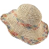 Womens Straw Bucket Hat for Women Handmade Floral Foldable Floppy Beach Hat Travel Straw Hat