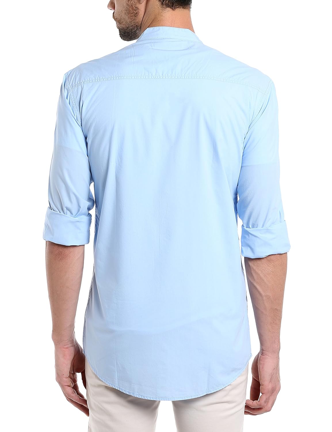 dennis lingo men's cotton sky blue solid casual shirt