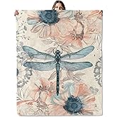 Dragonfly Throw Blanket for Girls Boys Kids Adults, 50x60 in, Cozy Flannel Blanket for Bedroom, Camping, Couch, Room Decor, Fuzzy Warm Soft Gifts