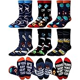 Eurzom 6 Pairs Funny Travel Socks for Men Novelty Traveling Socks Valentine Gifts for Travelers Trip Explore Discover Lovers