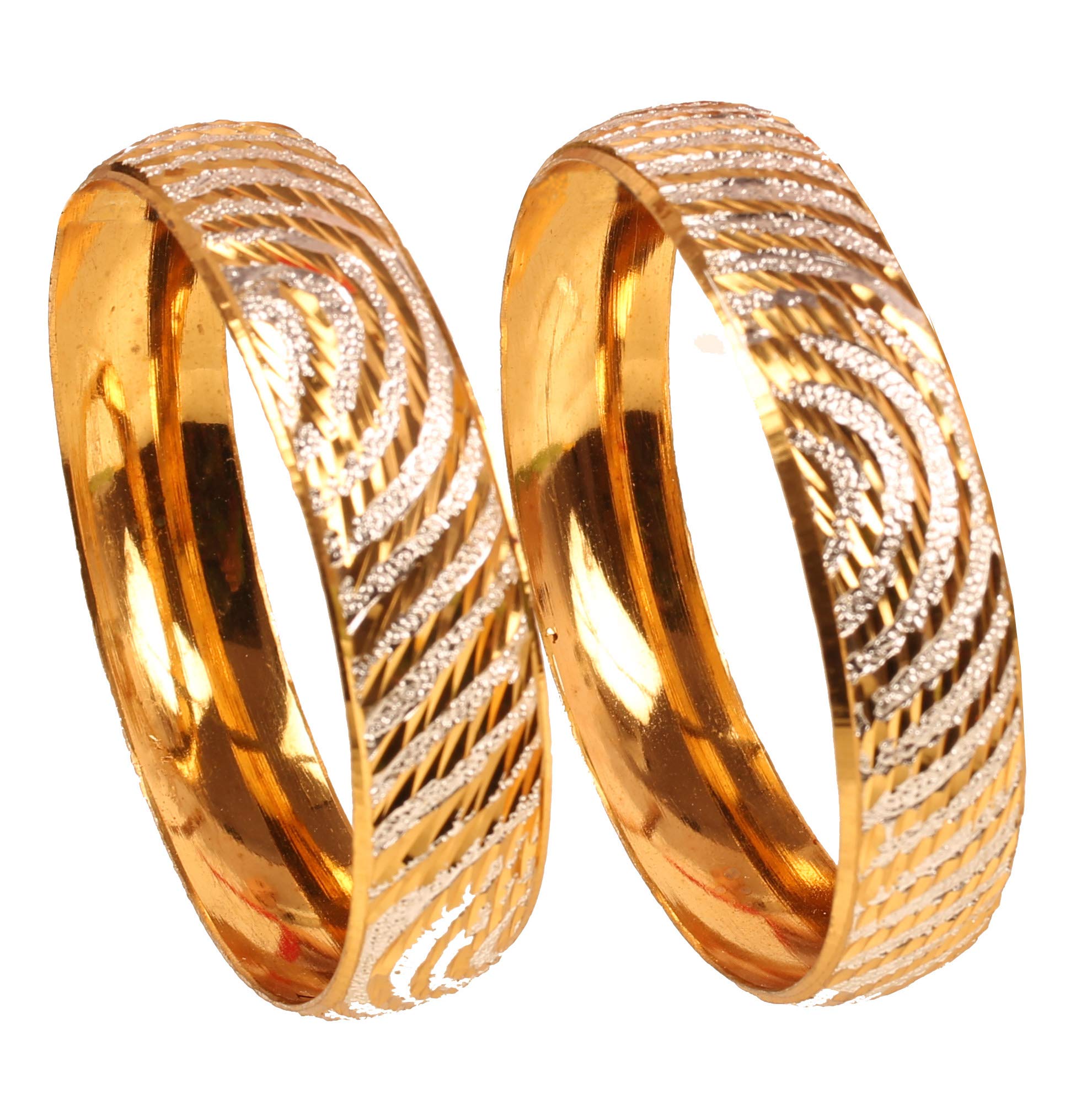 Touchstone NEW Golden Bangle Collection Indian Bollywood Desire Brass Base Fine Hand Splashing Work Depiction Of Indian Fine Jewelry Mark Designer Bangle Bracelets Set Of 2 In Gold Tone For Women