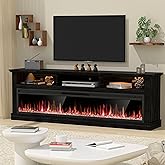 Spurgehom 58" Fireplace TV Stand for TVs Up to 65" with 52" Electric Fireplace,Black Entertainment Center,Led Light TV Consoles for Living Room,Farmhouse Media Console Table
