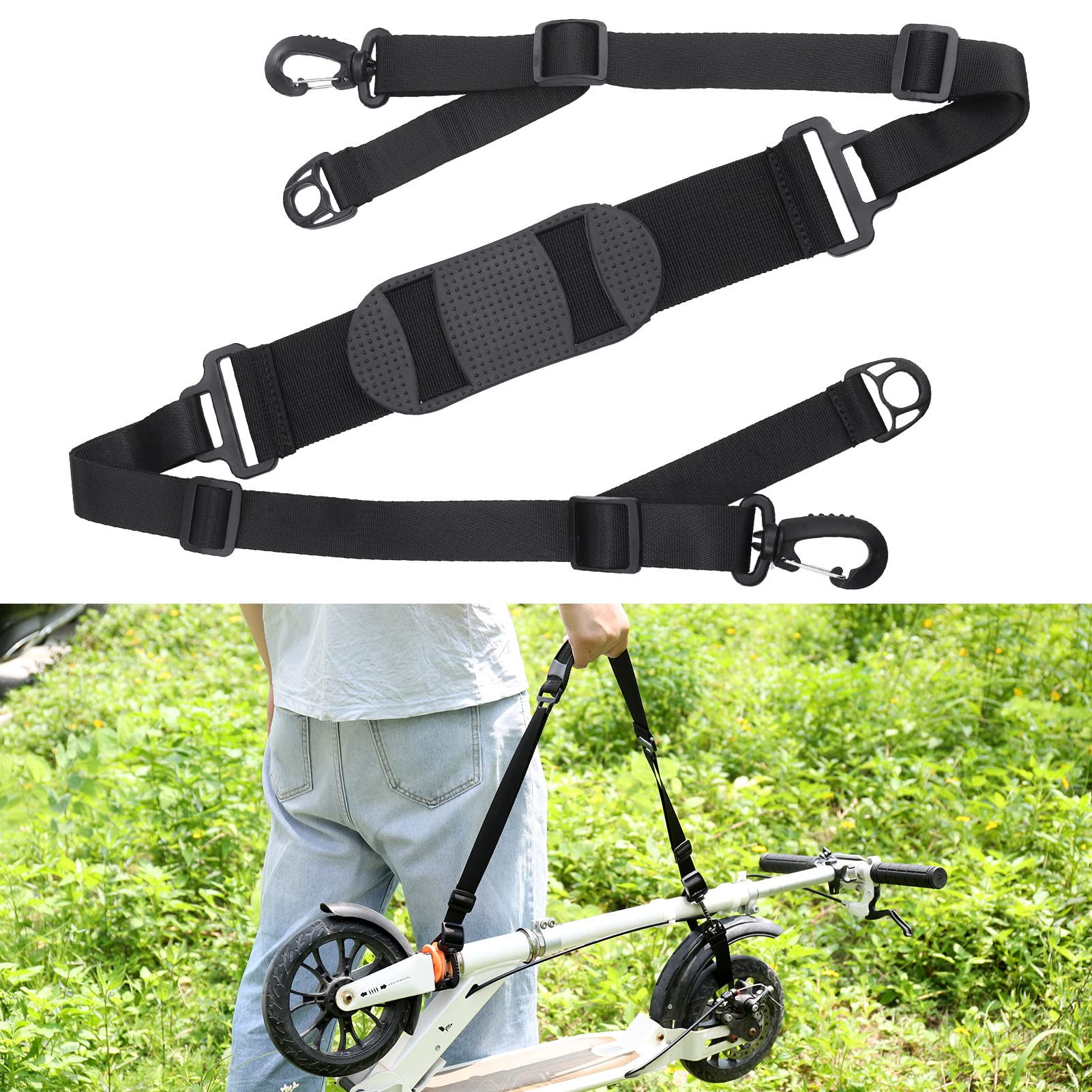Hejo Scooters Carry Strap Universal, Portable Scooter Pull and Carry Straps, Scooter Accessories, Adjustable Scooter Shoulder Strap for Kids Bikes Foldable Bicycle Scooter (Black)