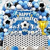 Soccer Birthday Party Decorations, 97Pcs Soccer Party Decorations with Balloons Happy Birthday Backdrop Soccer Tablecloth and Cake Toppers for Soccer Party Supplies